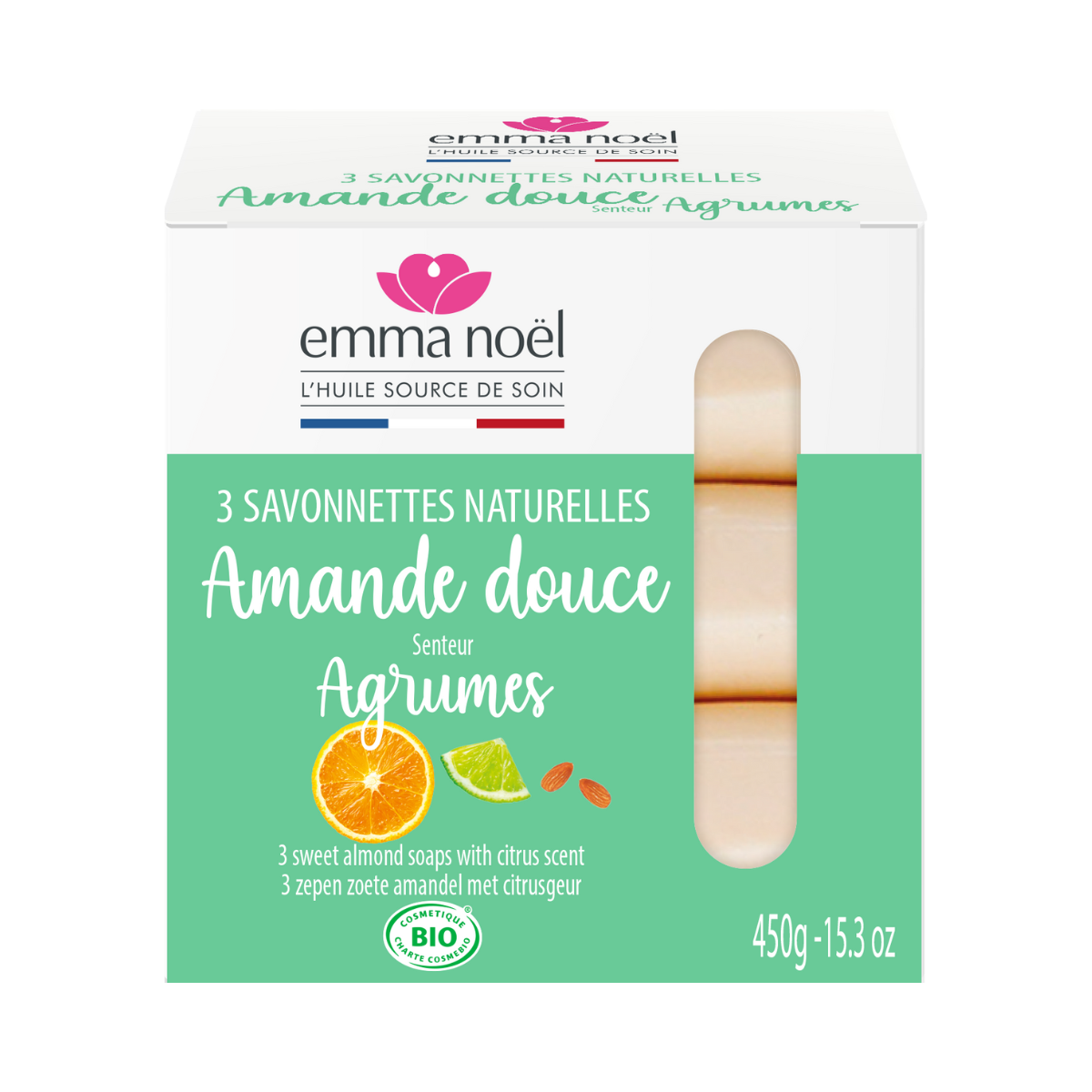 3 savonnettes amande douce agrume Emma Noël